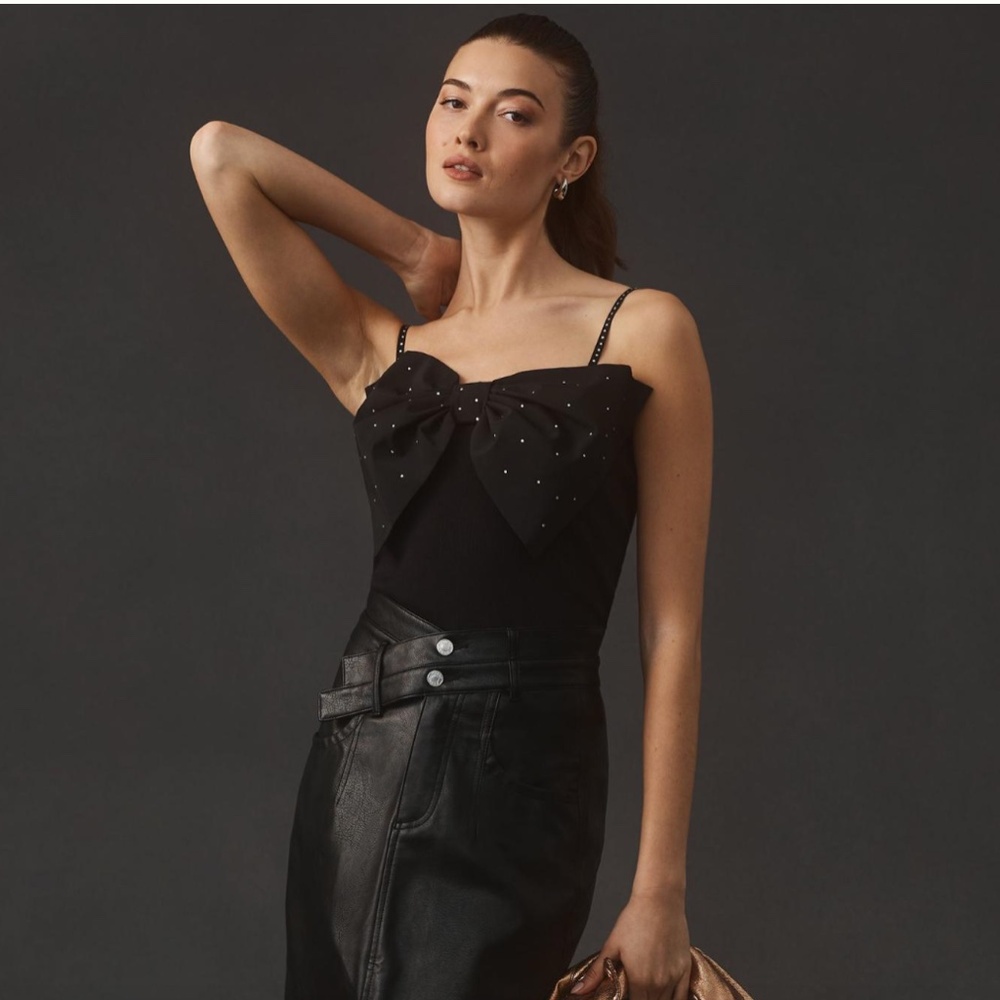NWT Anthropologie Love Stories black bow cami L
